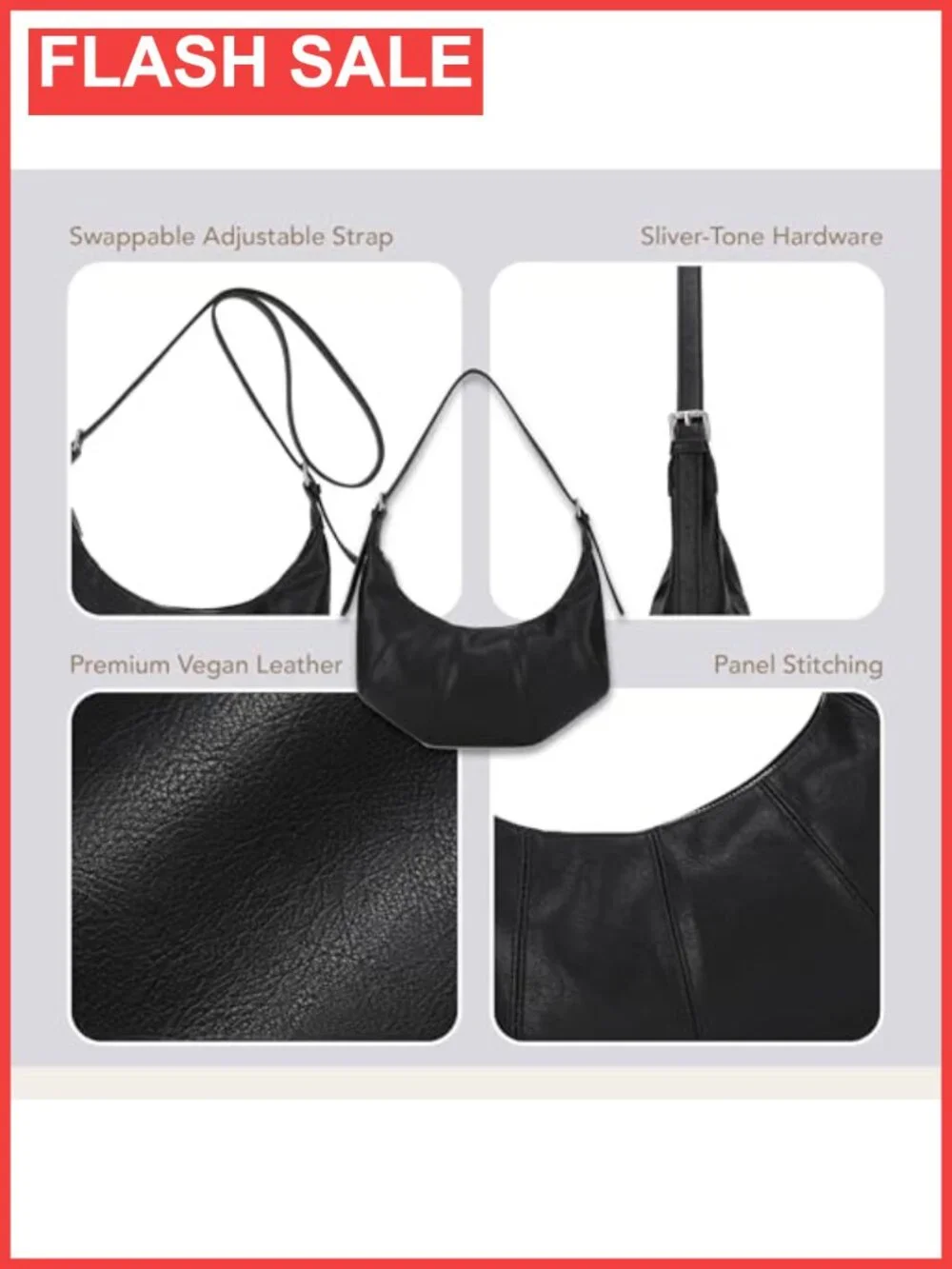 Slouchy Vegan Leather Hobo Shoulder Bag Convertible Crossbody Purse